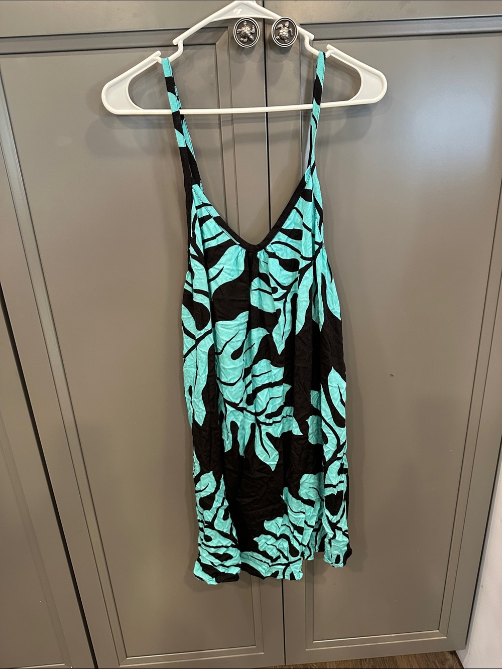 Black & Aqua Floral Swim Coverup Dress - Lightweight Beach Layer